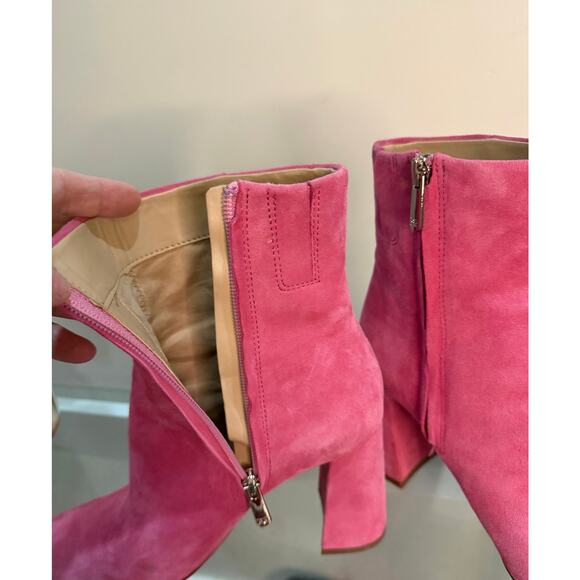 Pink Suede Sam Edelman Ankle Boots Size 7.5 | 3.5” Chunky Heel - Picture 4 of 7